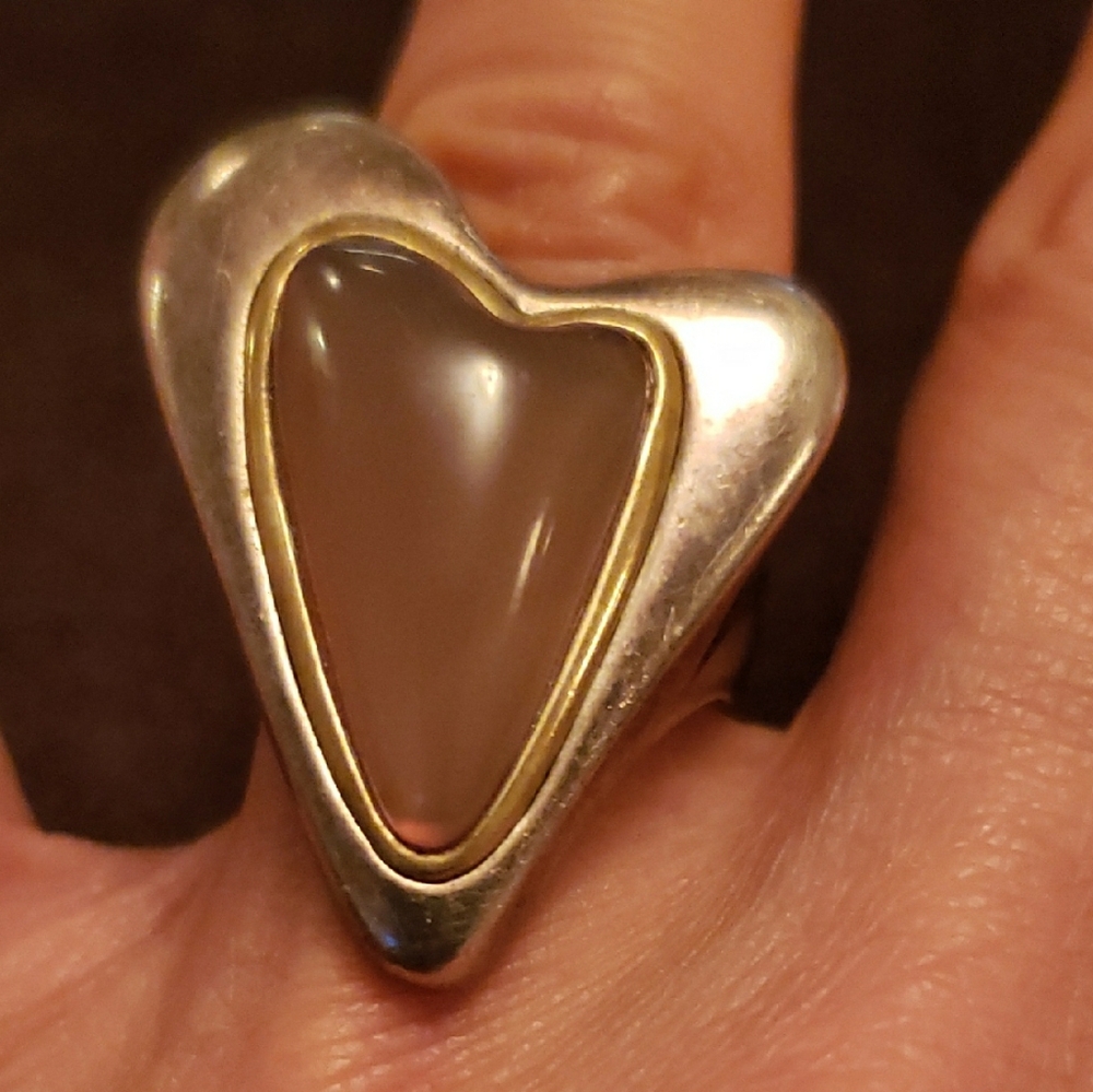 Robert Lee Morris Heart-Shaped Silver (925) and Gold Ring, Approx Size 10
